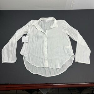Bella Dahl White Button Front Shirt Womens SZ XS Long Sleeve Shiny Polyester NEW